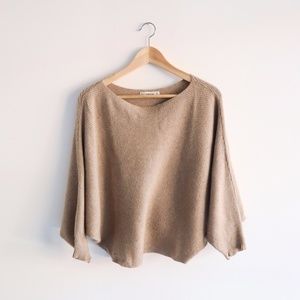 Boat Neck Batwing Sleeve Pullover - Tan, M
